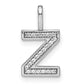 14K White Gold Real Diamond Lower Case Letter Z Initial Pendant