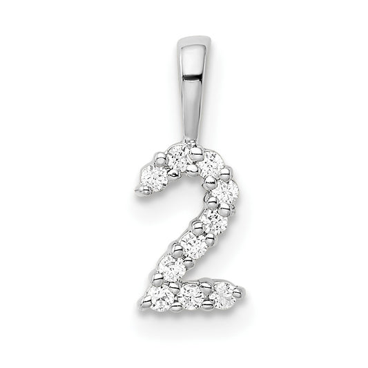 14k White Gold Real Diamond Number 2 Pendant