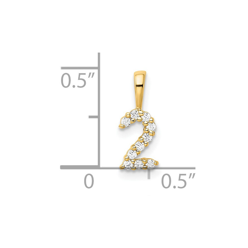 14K Yellow Gold Real Diamond Number 2 Pendant