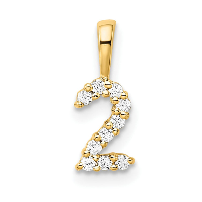 14K Yellow Gold Real Diamond Number 2 Pendant