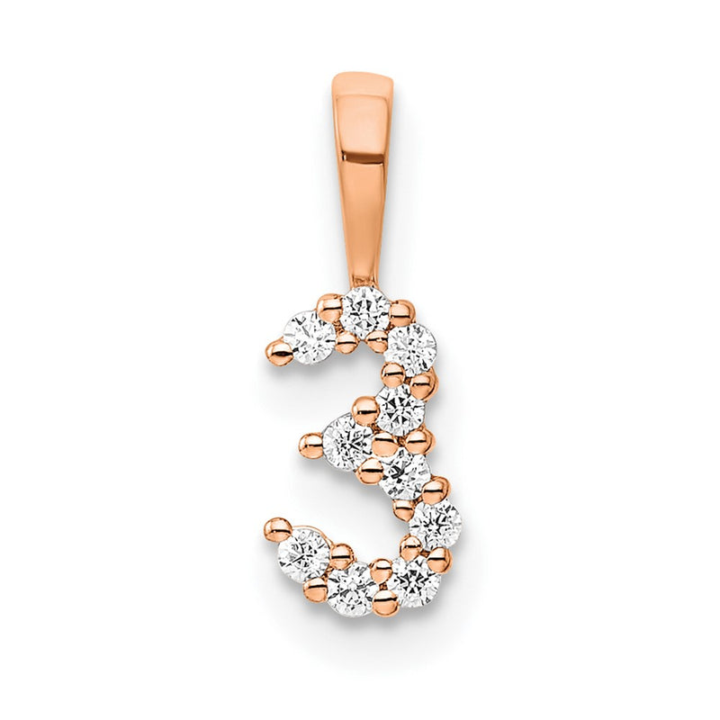 14k Rose Gold Real Diamond Number 3 Pendant