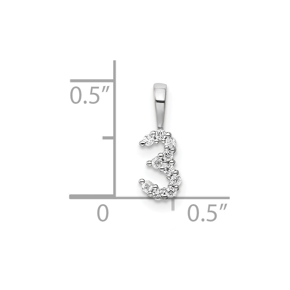 14k White Gold Real Diamond Number 3 Pendant