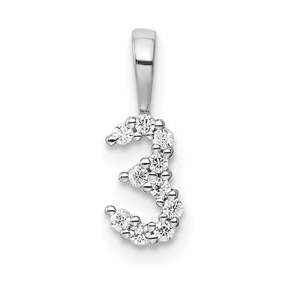 14k White Gold Real Diamond Number 3 Pendant