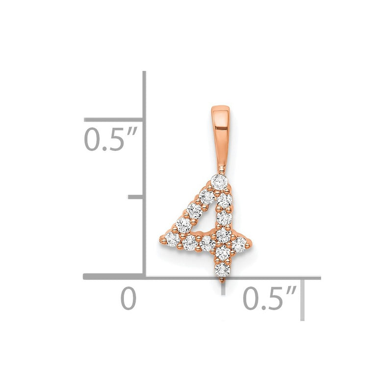 14k Rose Gold Real Diamond Number 4 Pendant