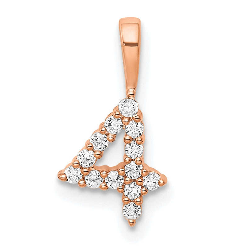 14k Rose Gold Real Diamond Number 4 Pendant