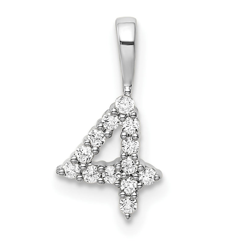 14k White Gold Real Diamond Number 4 Pendant