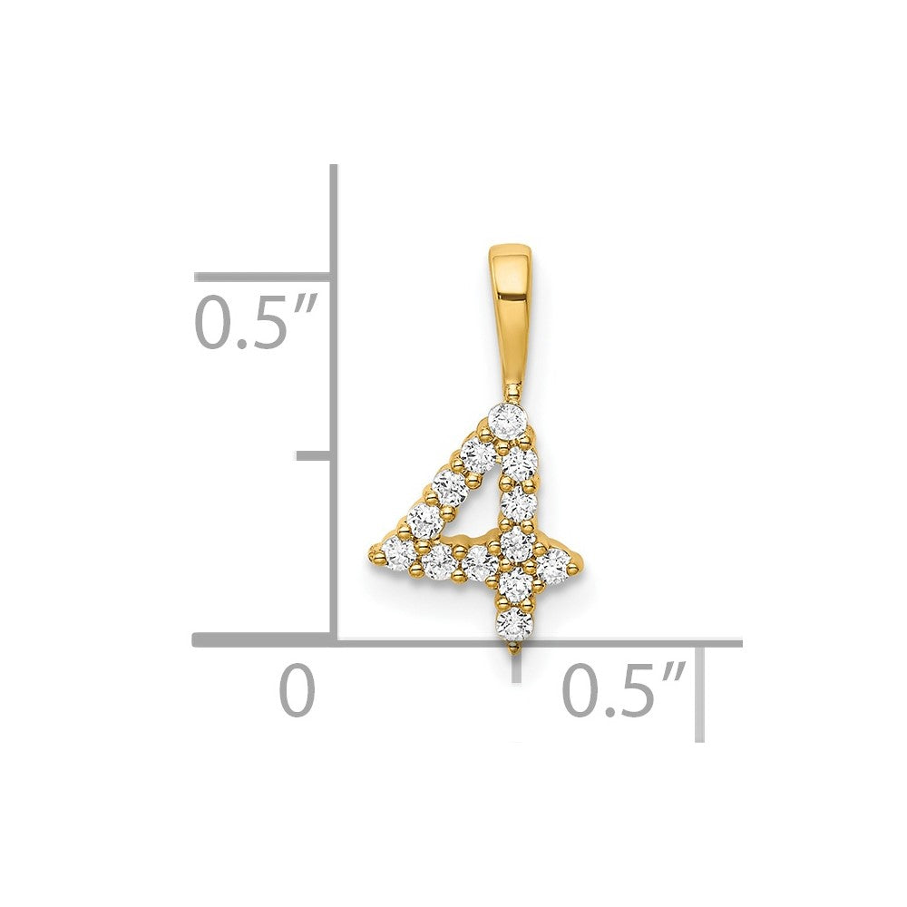 14K Yellow Gold Real Diamond Number 4 Pendant