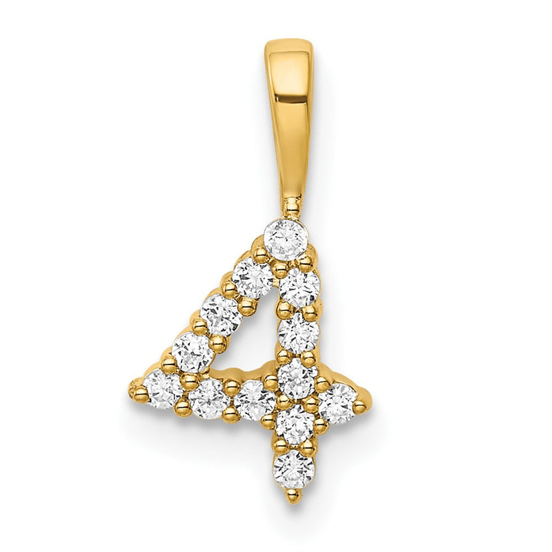 14K Yellow Gold Real Diamond Number 4 Pendant