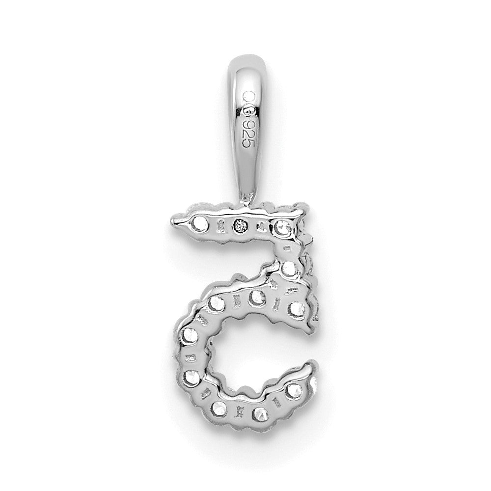 14k White Gold Real Diamond Number 5 Pendant
