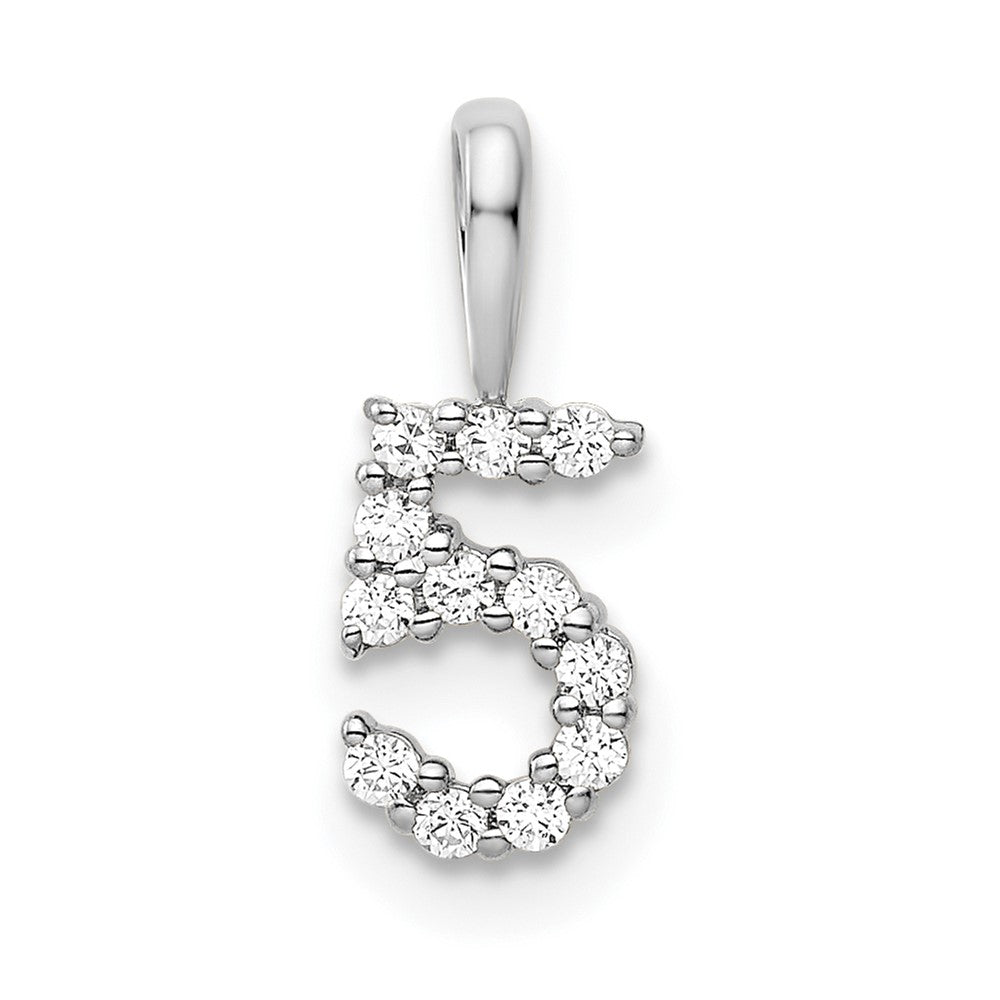14k White Gold Real Diamond Number 5 Pendant