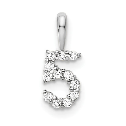 14k White Gold Real Diamond Number 5 Pendant
