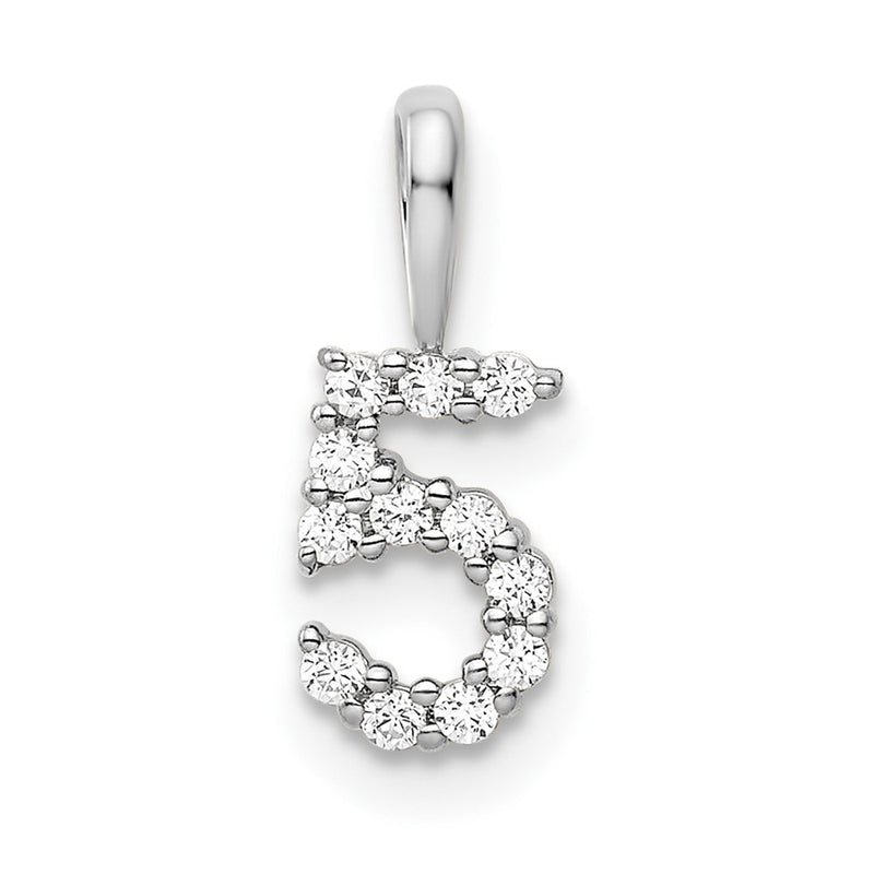 14k White Gold Real Diamond Number 5 Pendant