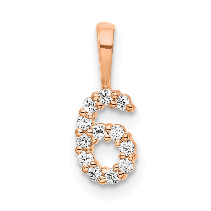 14k Rose Gold Real Diamond Number 6 Pendant