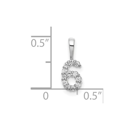 14k White Gold Real Diamond Number 6 Pendant