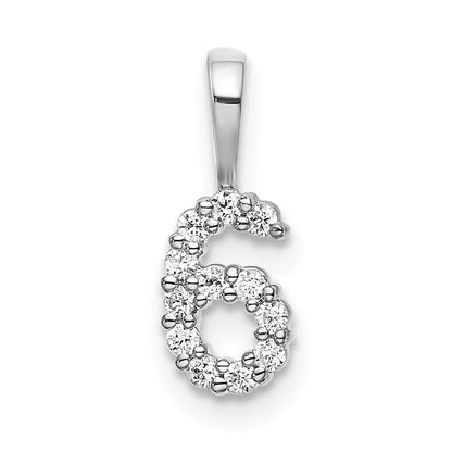 14k White Gold Real Diamond Number 6 Pendant