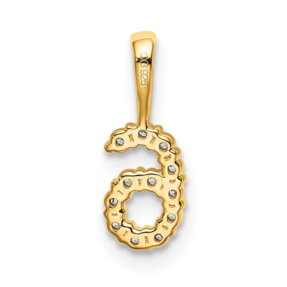 14K Yellow Gold Real Diamond Number 6 Pendant