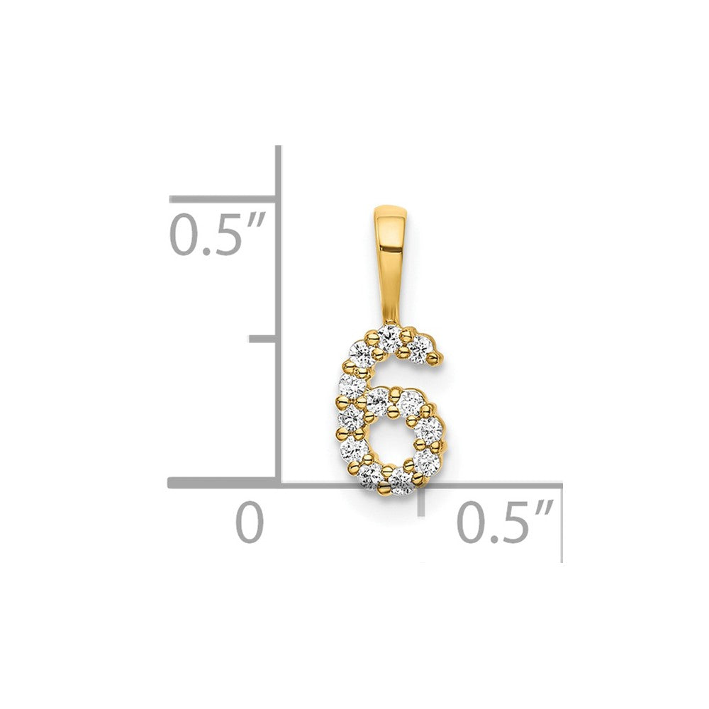 14K Yellow Gold Real Diamond Number 6 Pendant
