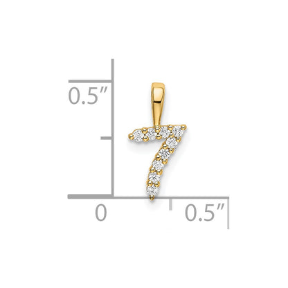 14K Yellow Gold Real Diamond Number 7 Pendant