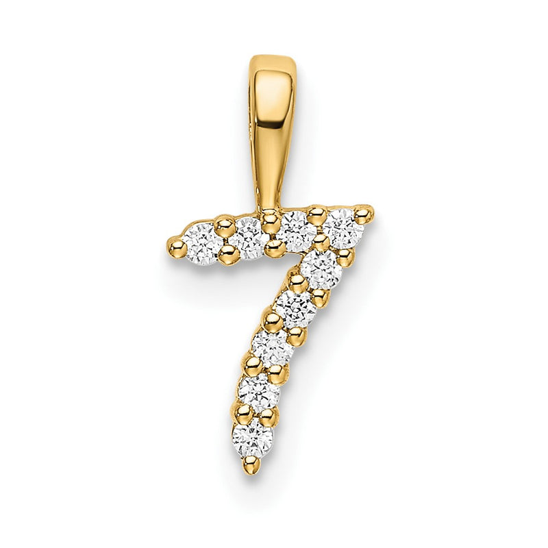 14K Yellow Gold Real Diamond Number 7 Pendant