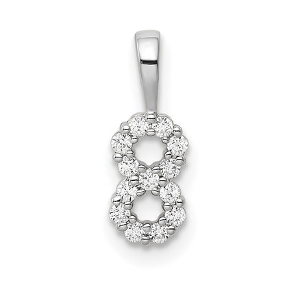 14k White Gold Real Diamond Number 8 Pendant