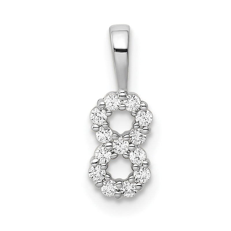14k White Gold Real Diamond Number 8 Pendant
