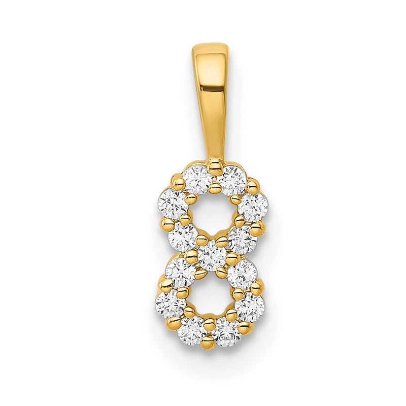 14K Yellow Gold Real Diamond Number 8 Pendant