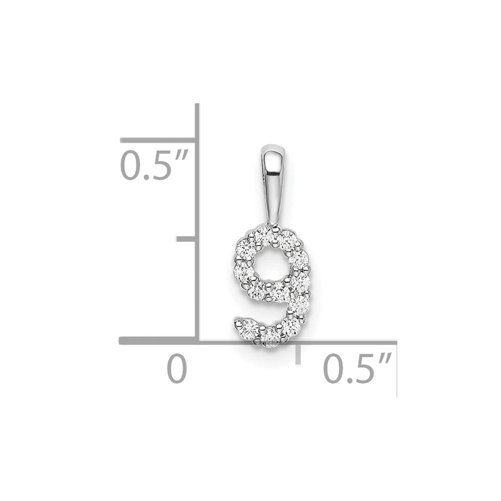 14k White Gold Real Diamond Number 9 Pendant