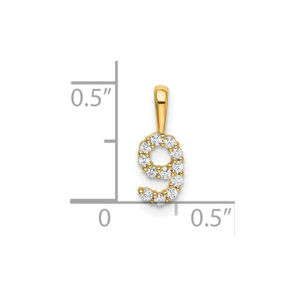 14K Yellow Gold Real Diamond Number 9 Pendant