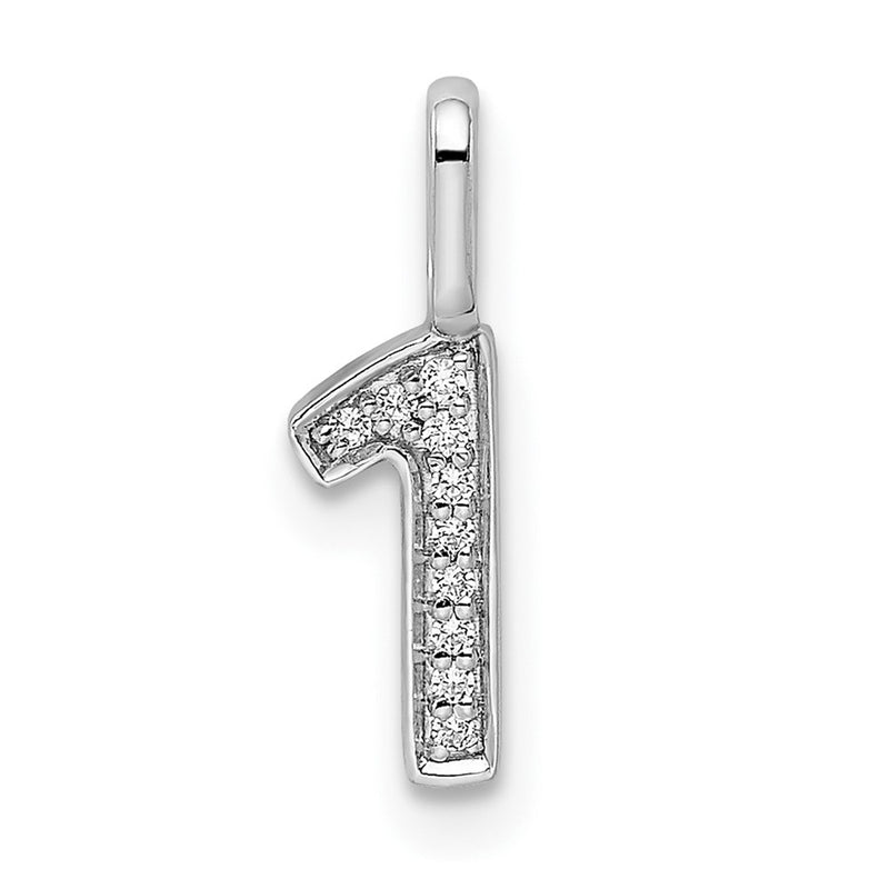 14k White Gold Real Diamond Number 1 Pendant