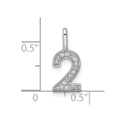 14k White Gold Real Diamond Number 2 Pendant