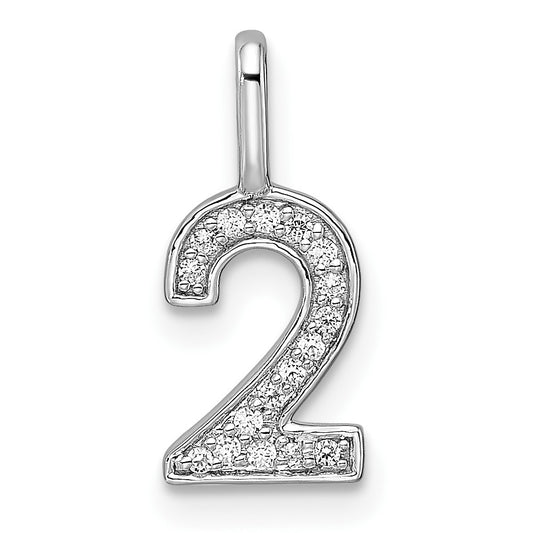 14k White Gold Real Diamond Number 2 Pendant