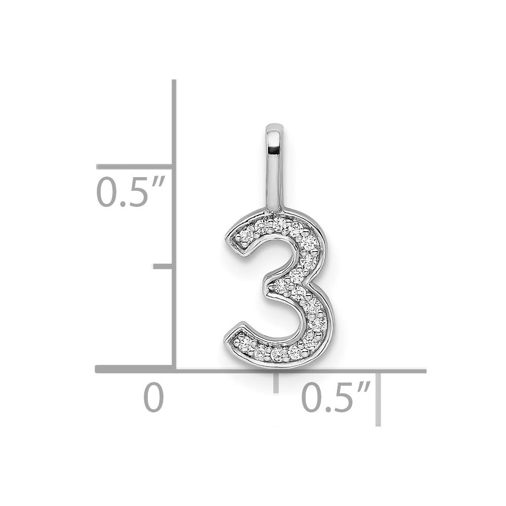 14k White Gold Real Diamond Number 3 Pendant