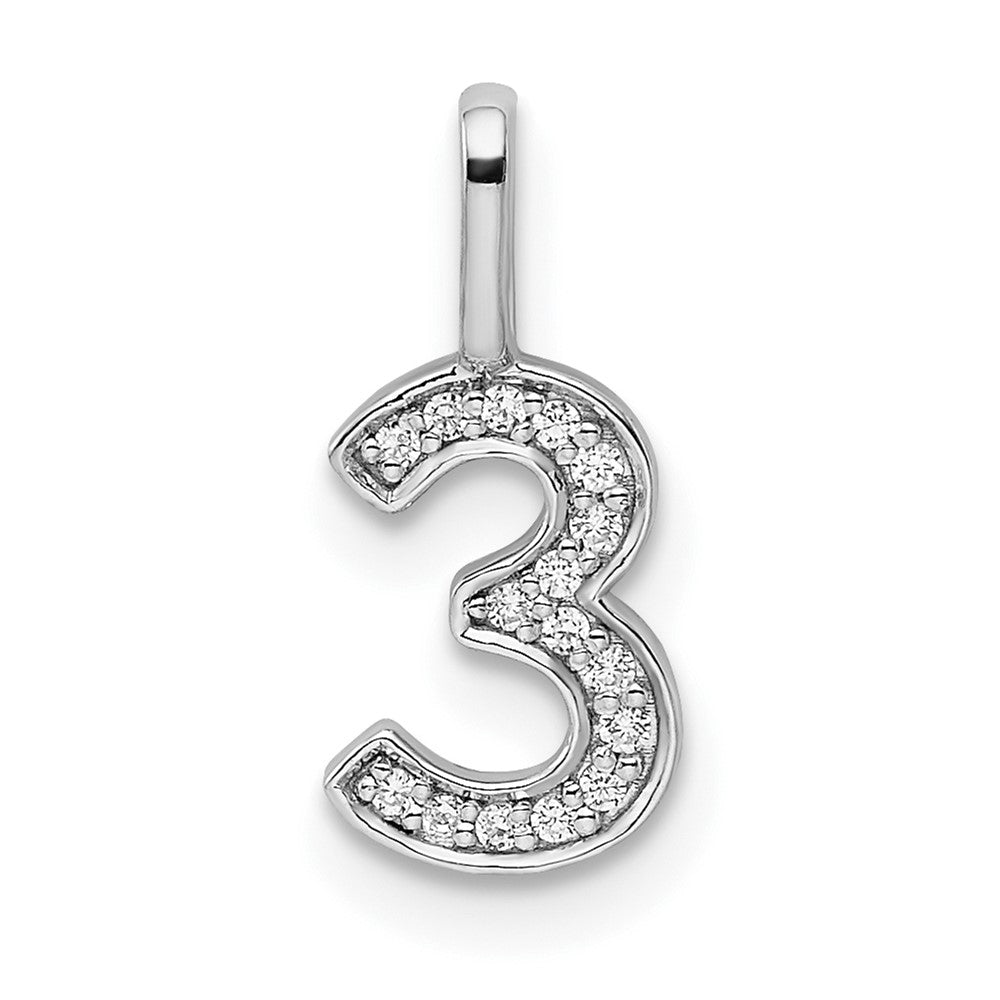 14k White Gold Real Diamond Number 3 Pendant