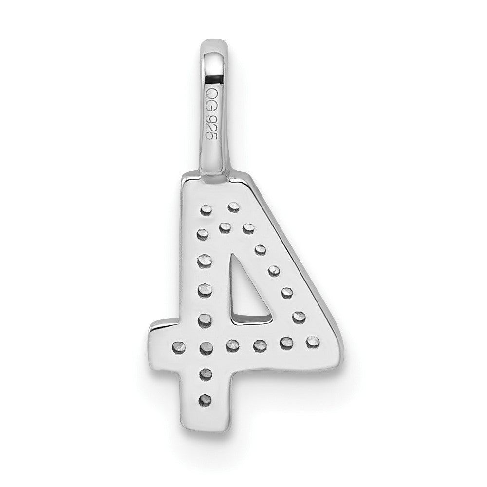 14k White Gold Real Diamond Number 4 Pendant