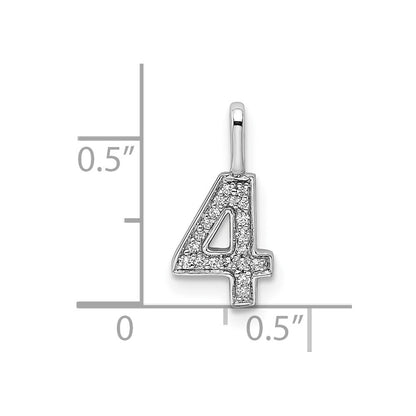 14k White Gold Real Diamond Number 4 Pendant