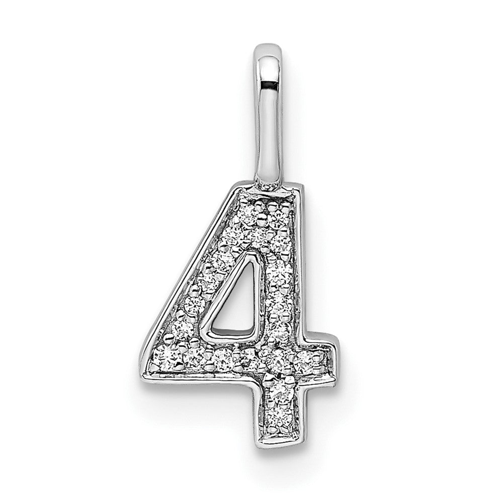 14k White Gold Real Diamond Number 4 Pendant