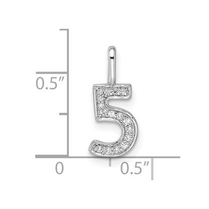 14k White Gold Real Diamond Number 5 Pendant