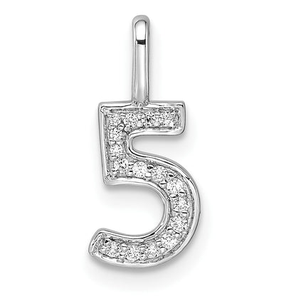 14k White Gold Real Diamond Number 5 Pendant