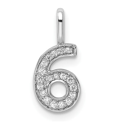 14k White Gold Real Diamond Number 6 Pendant