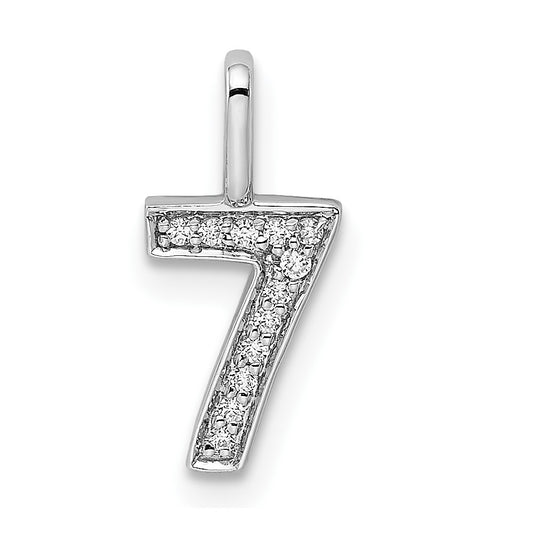 14k White Gold Real Diamond Number 7 Pendant