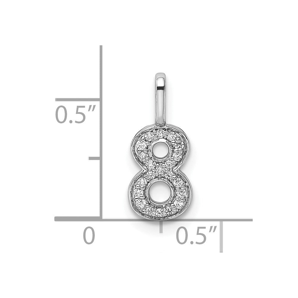 14k White Gold Real Diamond Number 8 Pendant