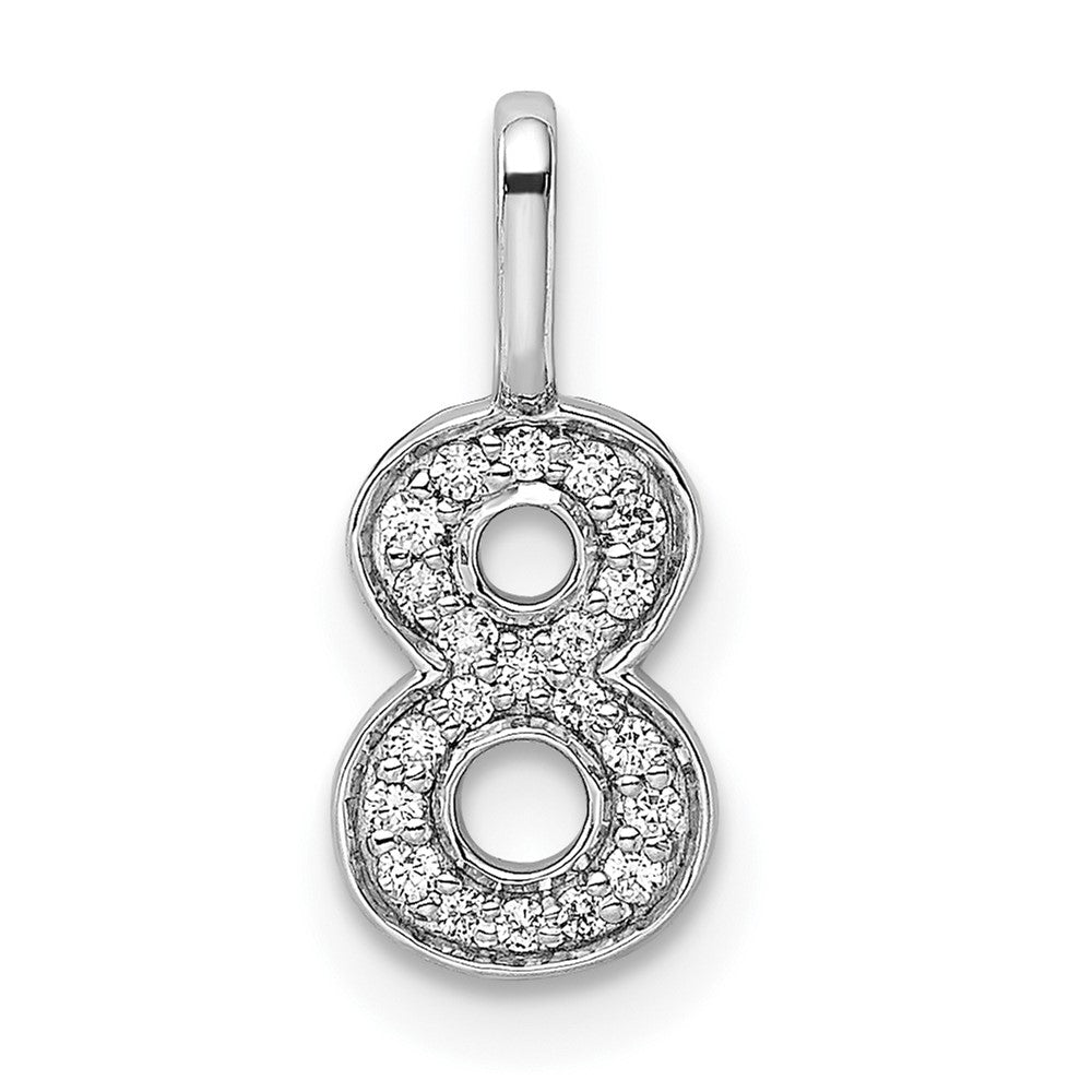 14k White Gold Real Diamond Number 8 Pendant