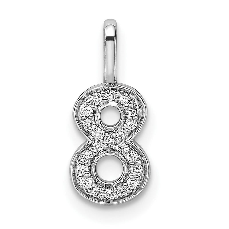 14k White Gold Real Diamond Number 8 Pendant