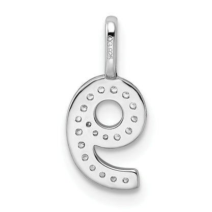 14k White Gold Real Diamond Number 9 Pendant