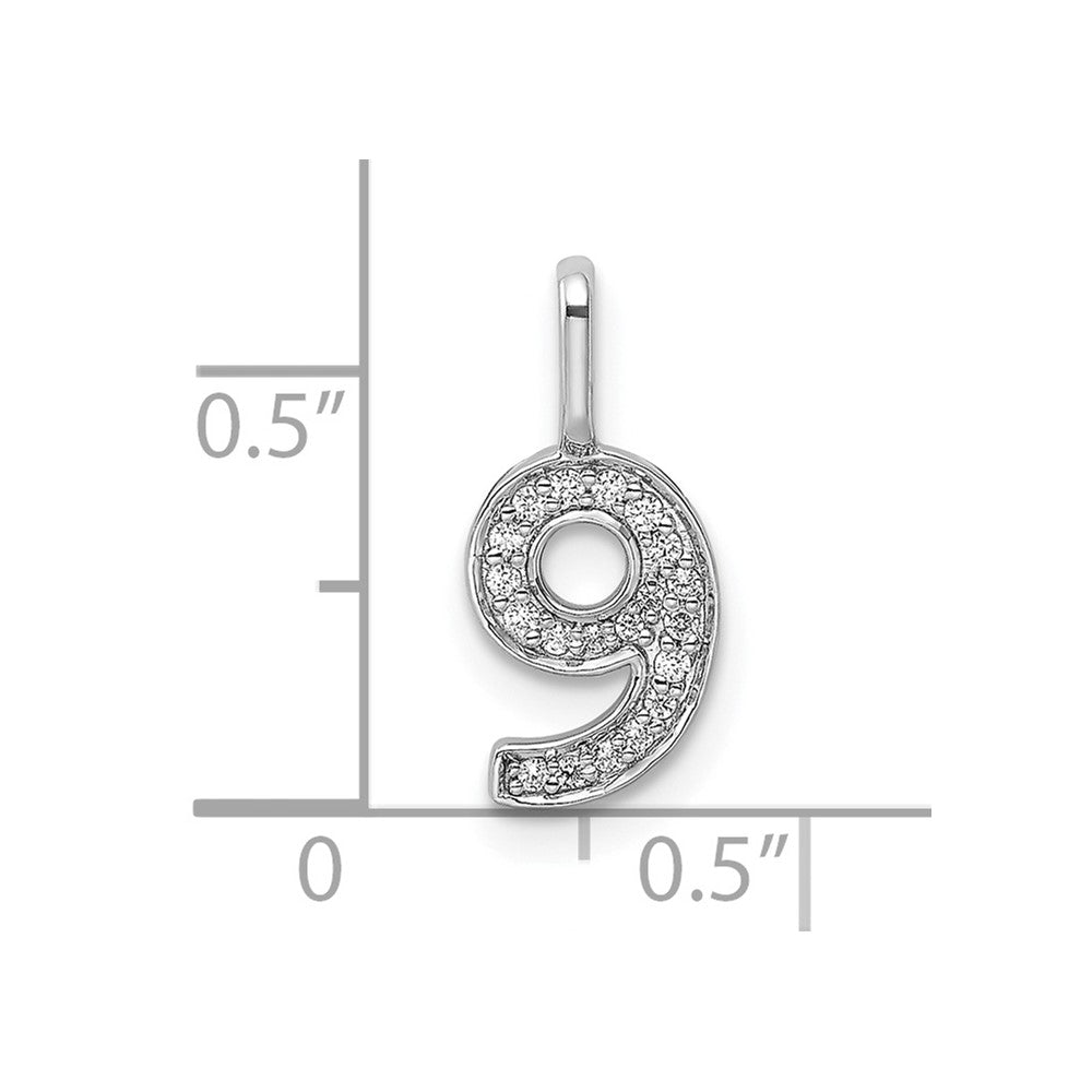14k White Gold Real Diamond Number 9 Pendant
