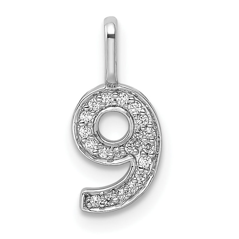 14k White Gold Real Diamond Number 9 Pendant
