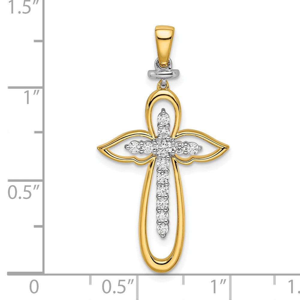 14k Two-Tone Gold Polished Real Diamond Cross