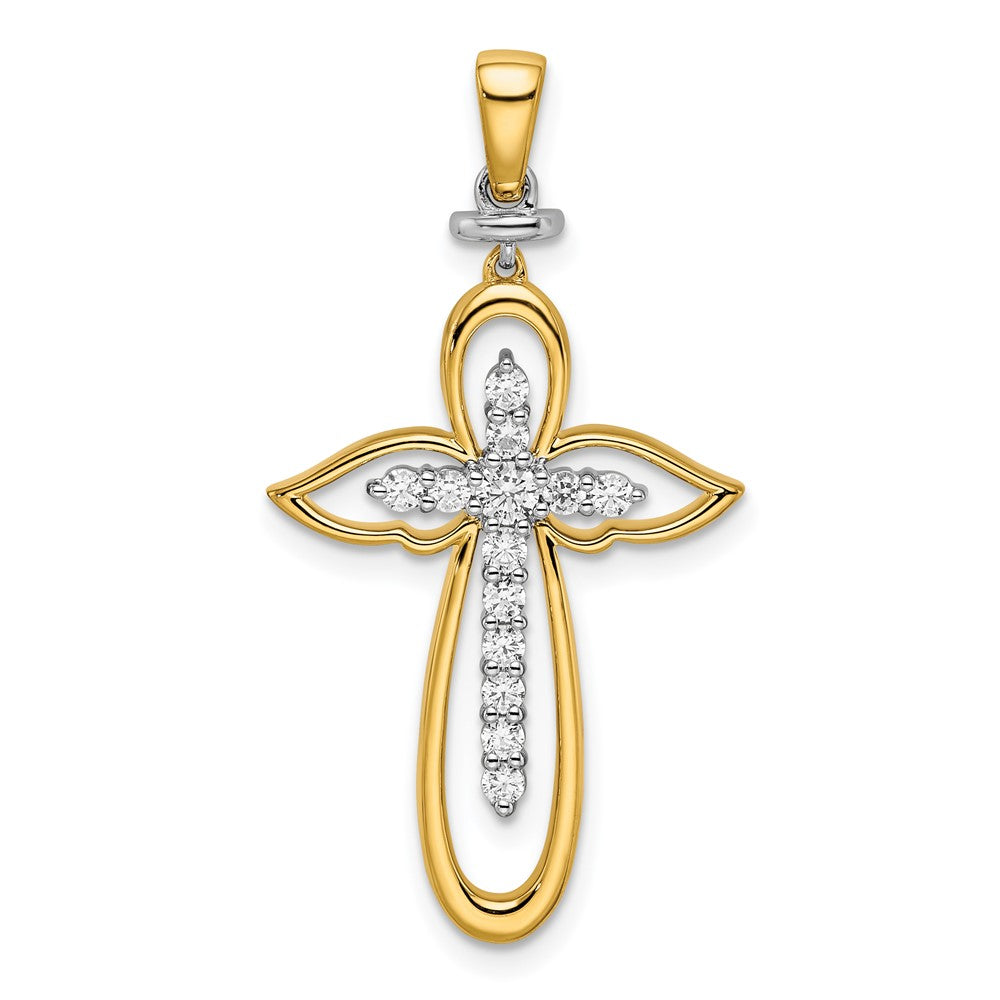 14k Two-Tone Gold Polished Real Diamond Cross