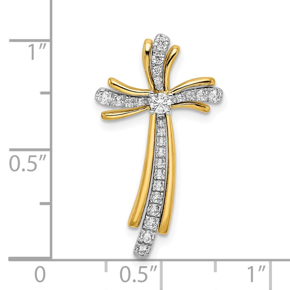 14k Two-Tone Gold Polished Real Diamond Cross Chain Slide
