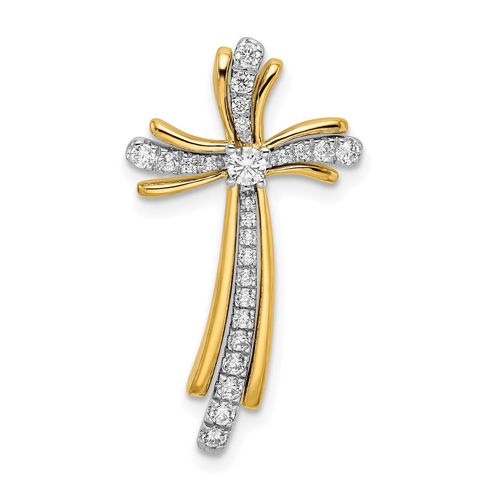 14k Two-Tone Gold Polished Real Diamond Cross Chain Slide